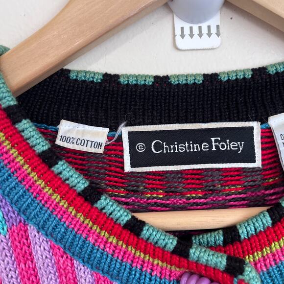 VTG 90s Christine Foley Rainbow Stripe Women Cardigan Sweater Size 2 Oversized - Picture 7 of 8